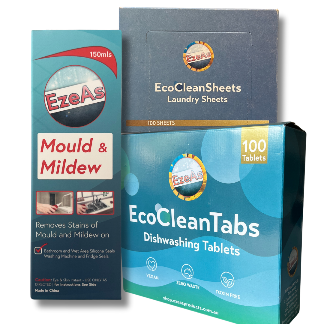 EcoClean Ultimate Home Cleaning Bundle - Laundry Detergent Sheets, Dishwashing Tablets, and Mould & Mildew Remover Gel